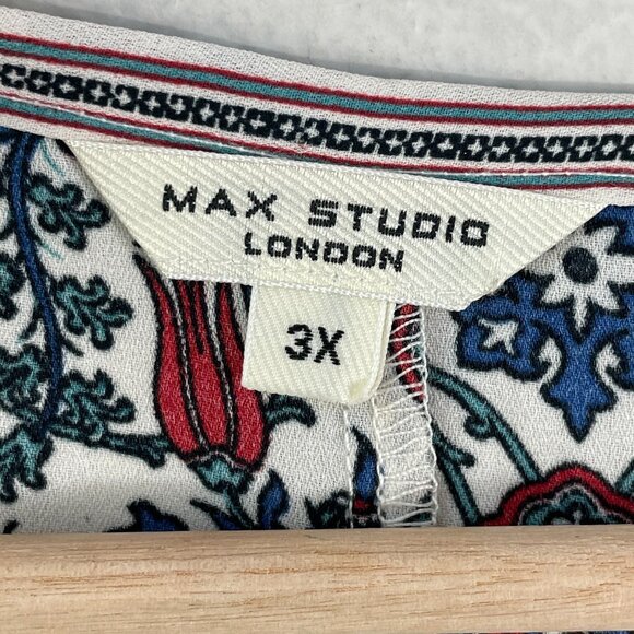 Max Studio London Womens Plus 3X Boho Floral Flutter Sleeve Tunic Top Blouse - Picture 3 of 7